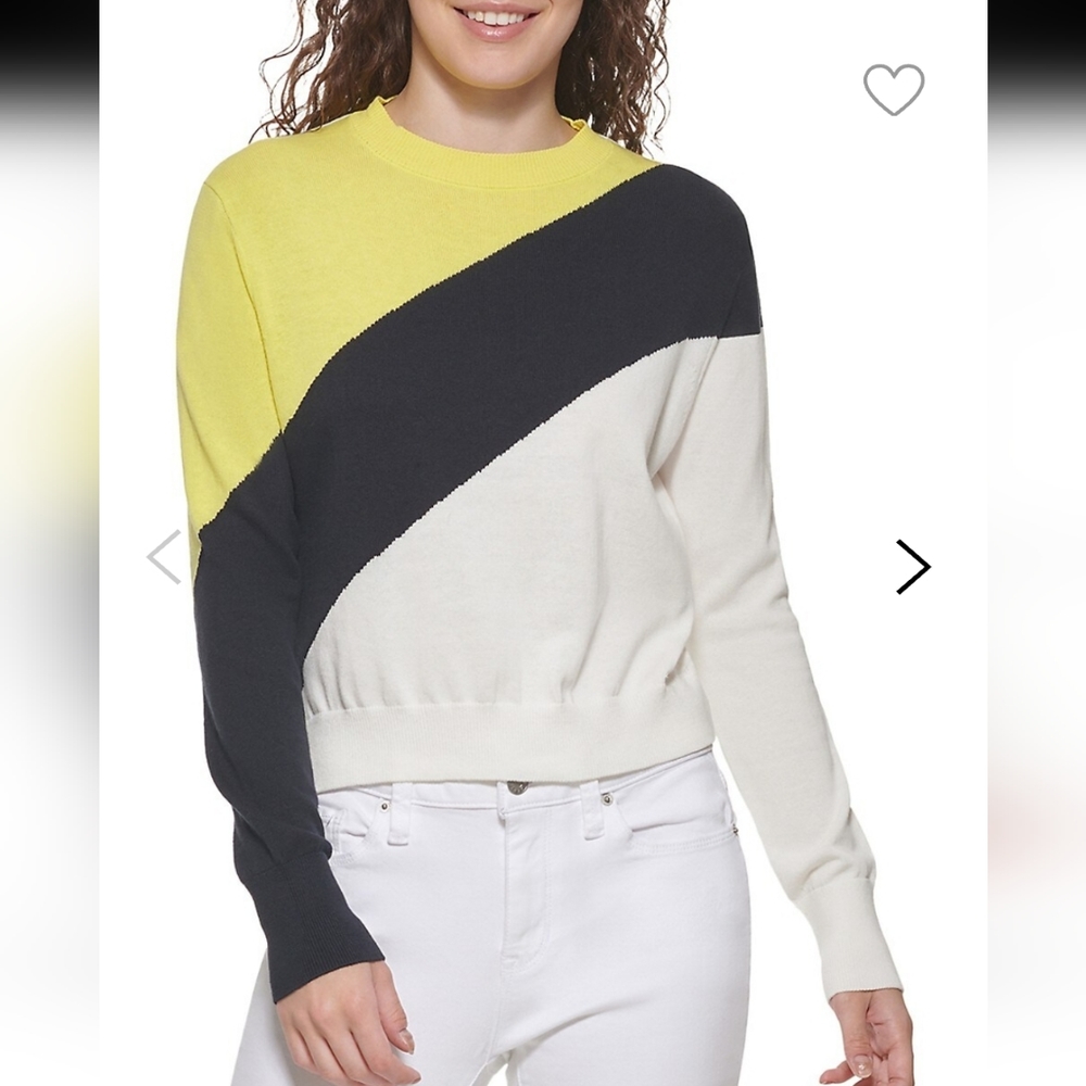 Colorblock Crewneck Sweater in Yellow, Black, and Cream